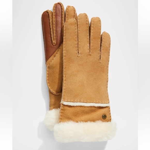 UGG $172 Seamed Touchscreen Shearling-Lined Gloves WOMEN'S L - Picture 1 of 10